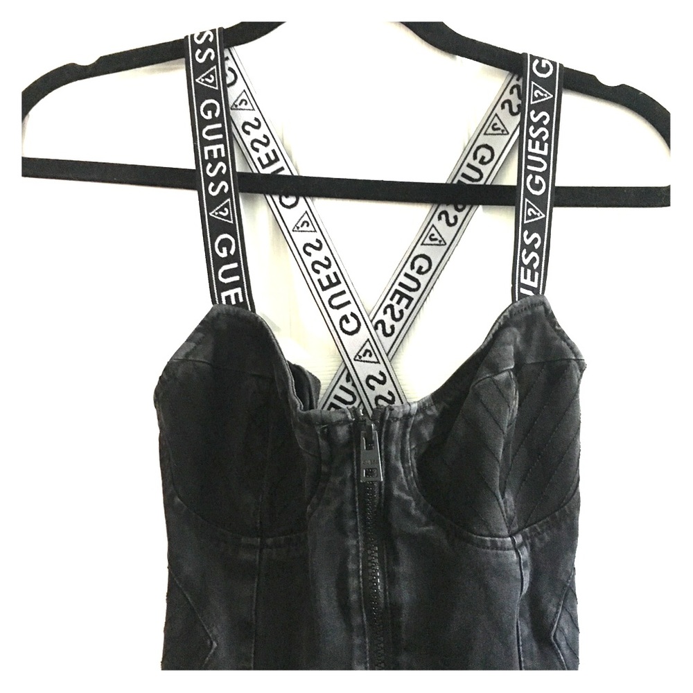 GUESS Criss Cross Strap Denim Jumpsuit